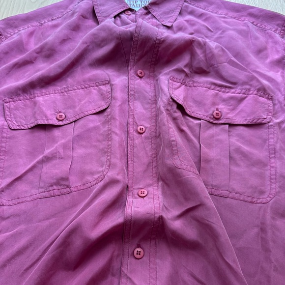 Vintage Tip Top Tailors 100% Silk Pink Safari Shirt - S - Picture 7 of 16